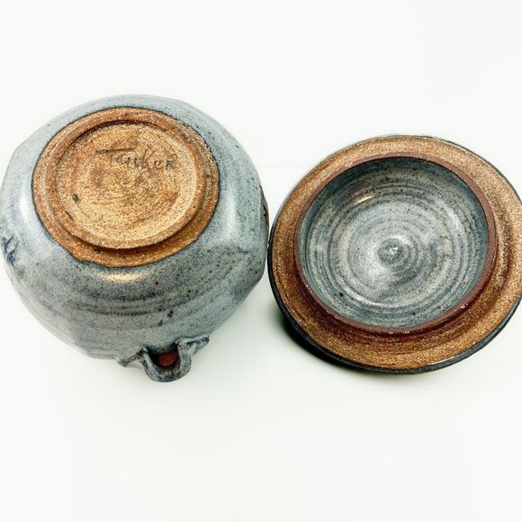 HANDMADE Stoneware Pottery Art | Turquoise Ceramic Lidded Bowl - Picture 2 of 10